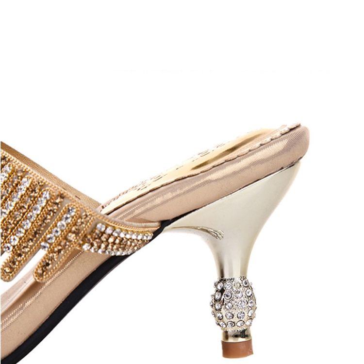 Rhinestone Thong Slip-On Spool Heel Mules Sko