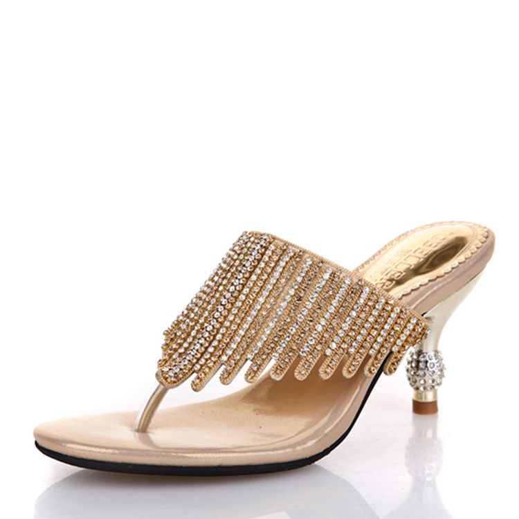 Rhinestone Thong Slip-On Spool Heel Mules Sko