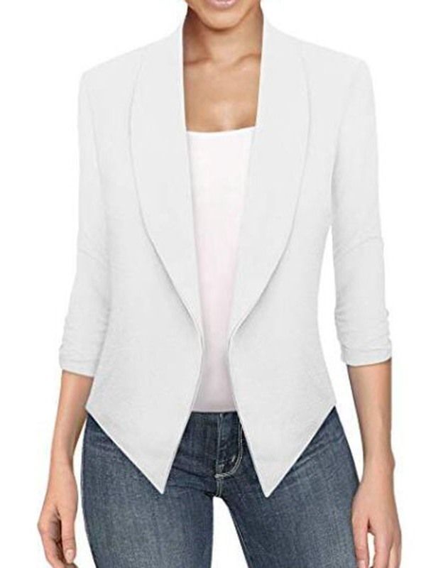 Asymmetrisk Lapel Langermet Vanlig Office Lady Blazer