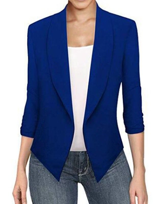 Asymmetrisk Lapel Langermet Vanlig Office Lady Blazer