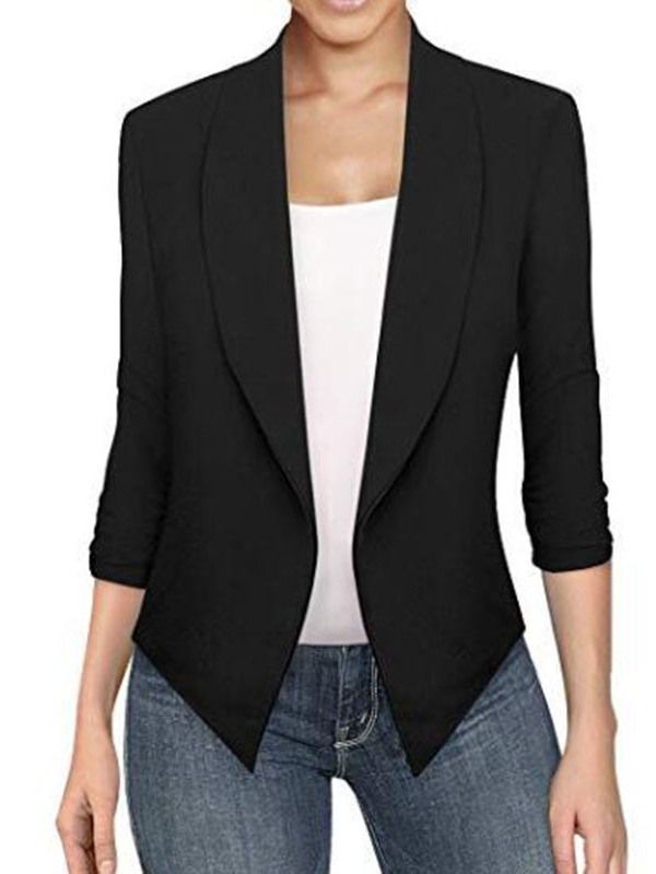 Asymmetrisk Lapel Langermet Vanlig Office Lady Blazer