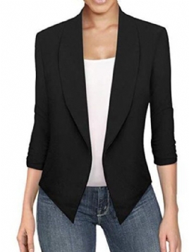 Asymmetrisk Lapel Langermet Vanlig Office Lady Blazer