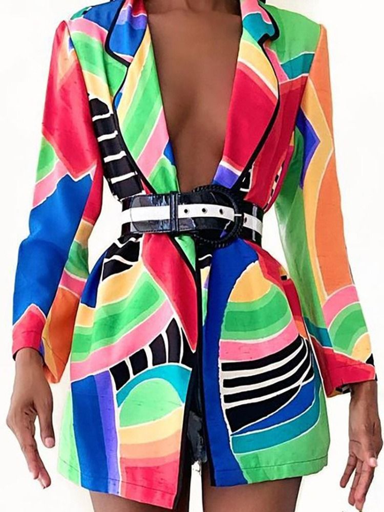 Color Block Lapel Lapel Langermet Spring Mid-Length Blazer