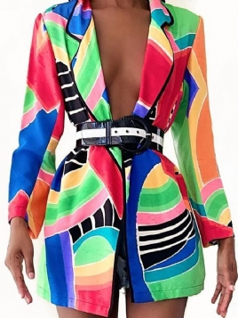 Color Block Lapel Lapel Langermet Spring Mid-Length Blazer