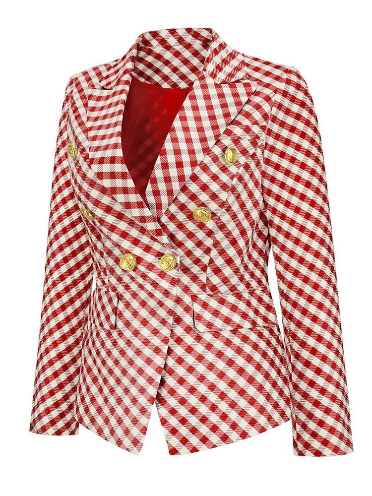 Double-Breasted Hakk Lapel Houndstooth Fall Regular Casual Blazer