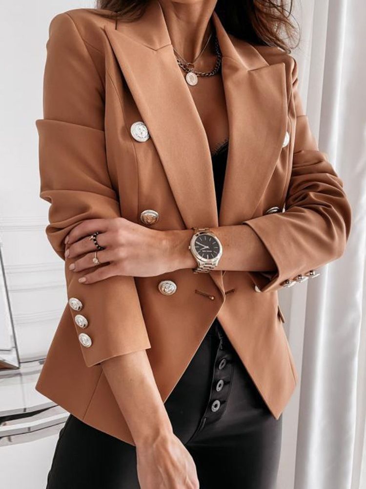 Double-Breasted Vanlig Langermet Høst Office Lady Blazer