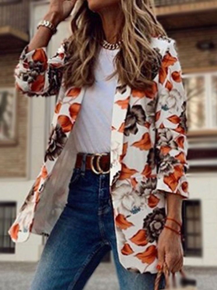 Floral Langermet Innpakket Mid-Length Fall Casual Blazer