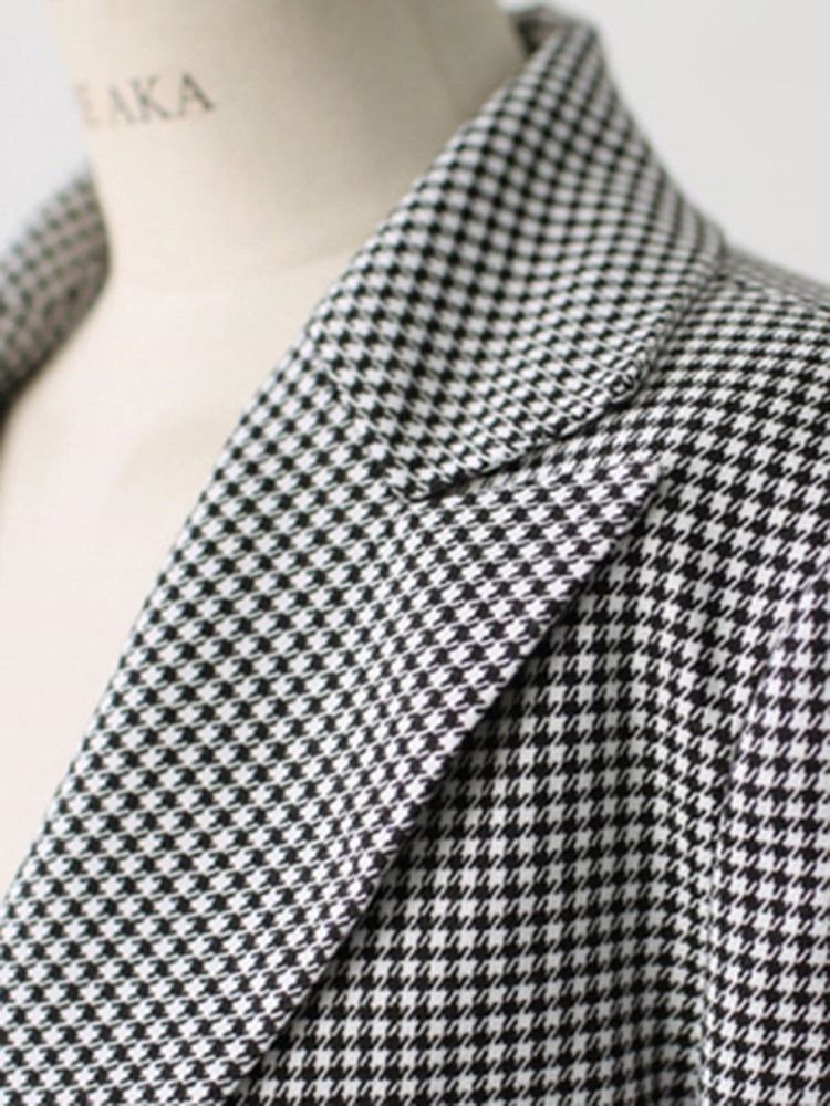 Houndstooth Blazer Dame Slim Houndstooth One Button Blazer For Kvinner