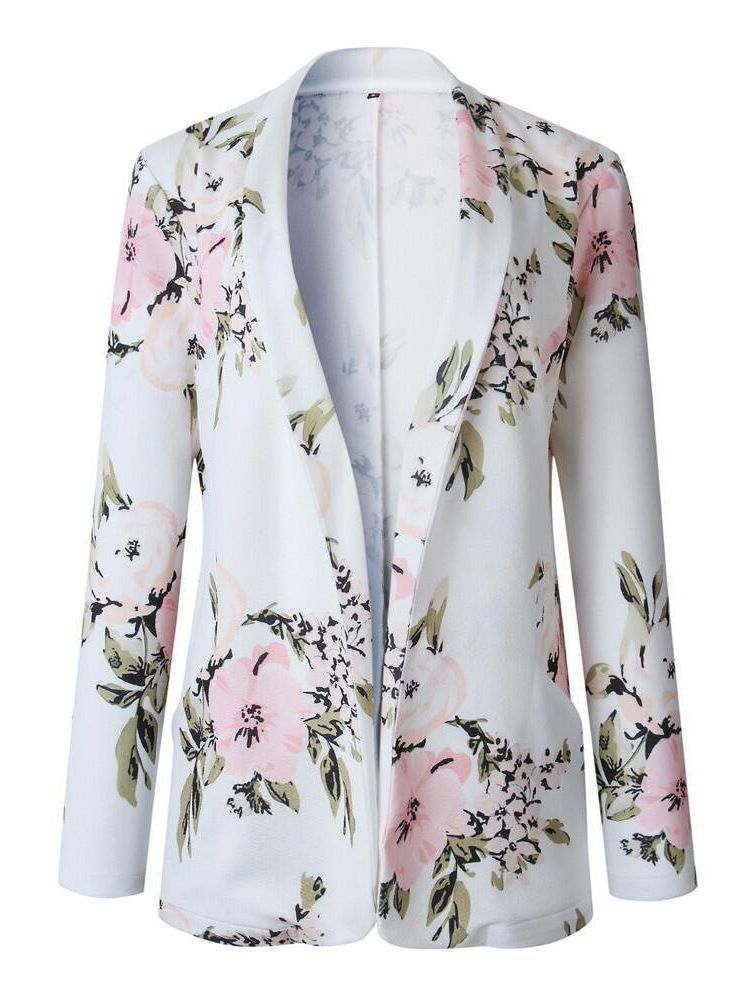 Innpakket Blomstret Trekvartsermet Mid-Length Spring Casual Blazer