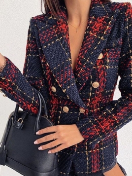 Langermet Dobbelsneppet Pledd Vanlig Mellomlang Casual Blazer