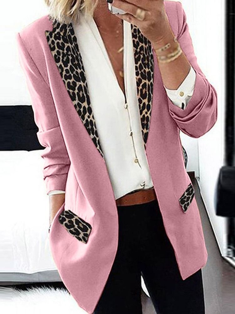 Langermet Leopard Lapel Lapel Office Lady Dame Blazer