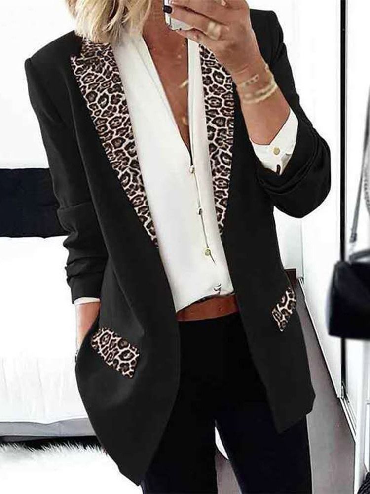 Langermet Leopard Lapel Lapel Office Lady Dame Blazer