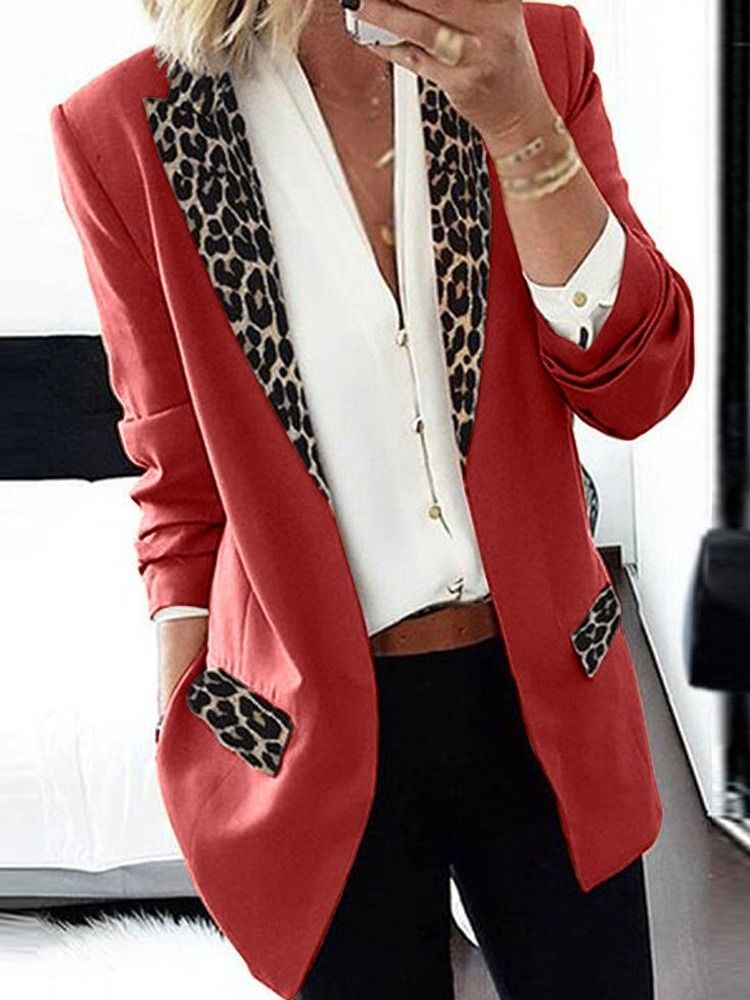 Langermet Leopard Lapel Lapel Office Lady Dame Blazer