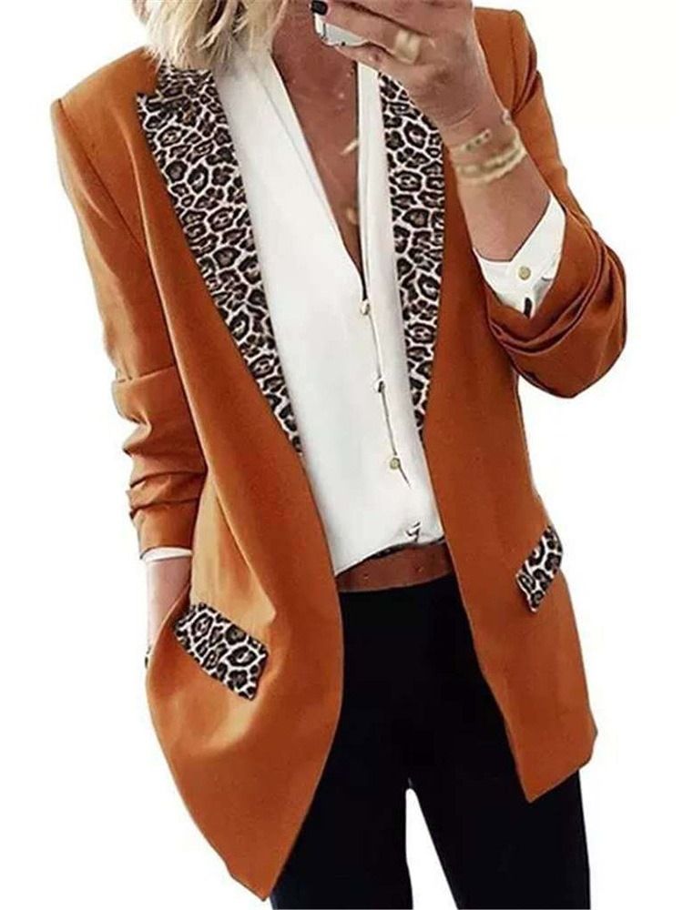 Langermet Leopard Lapel Lapel Office Lady Dame Blazer