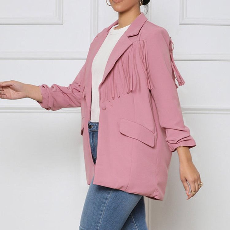 Lapel-Jakke Med Lange Ermer Med Én Knapp Fall Mellomlang Casual Blazer