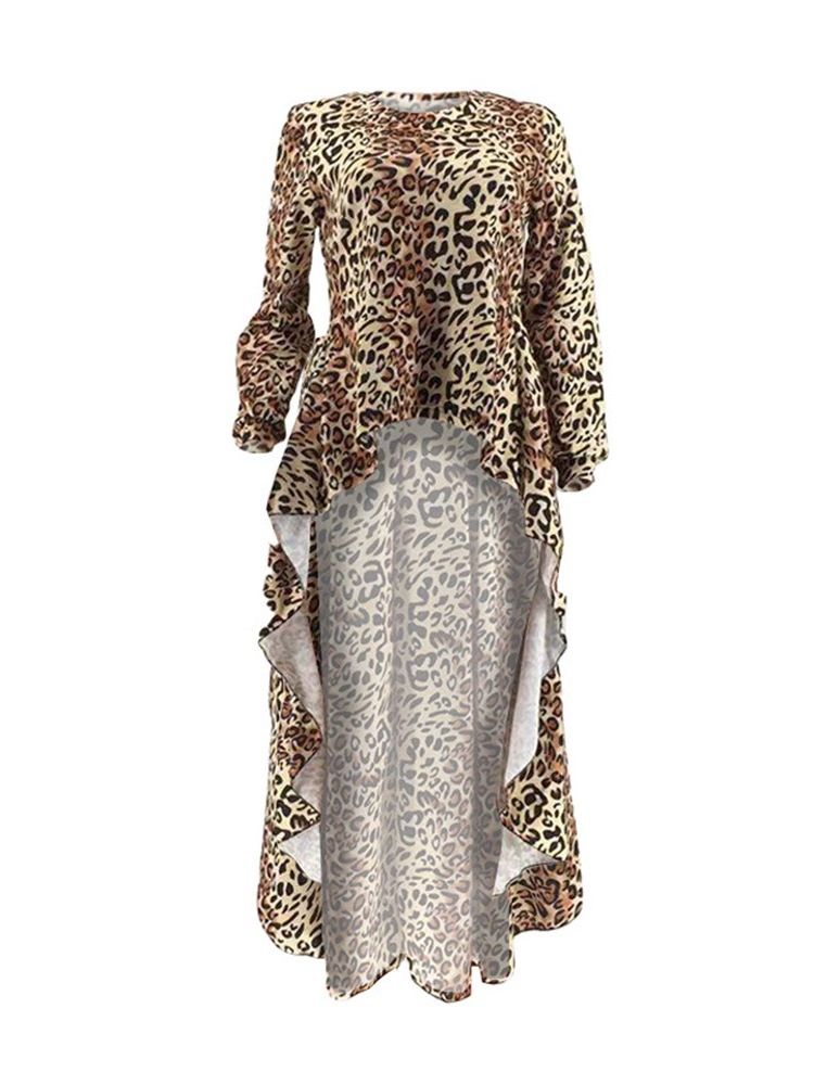 African Fashion Leopard Vanlig Patchwork Langermet Lang Bluse