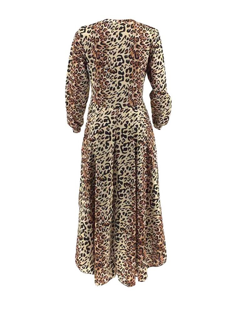 African Fashion Leopard Vanlig Patchwork Langermet Lang Bluse