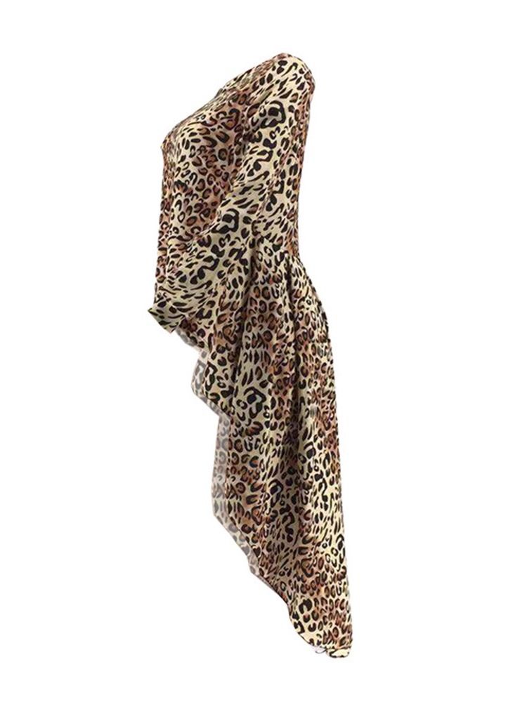 African Fashion Leopard Vanlig Patchwork Langermet Lang Bluse