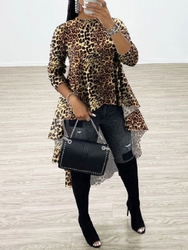 African Fashion Leopard Vanlig Patchwork Langermet Lang Bluse