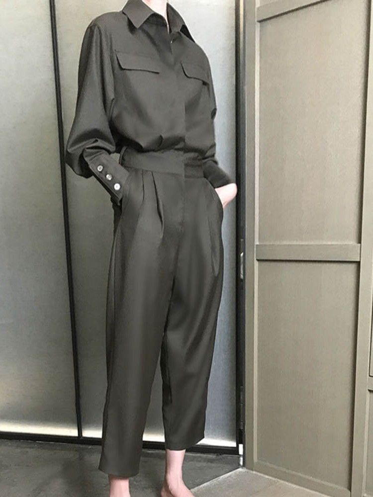 Ankellengde Vanlig Snøring Midt Midje Slim Jumpsuit For Kvinner