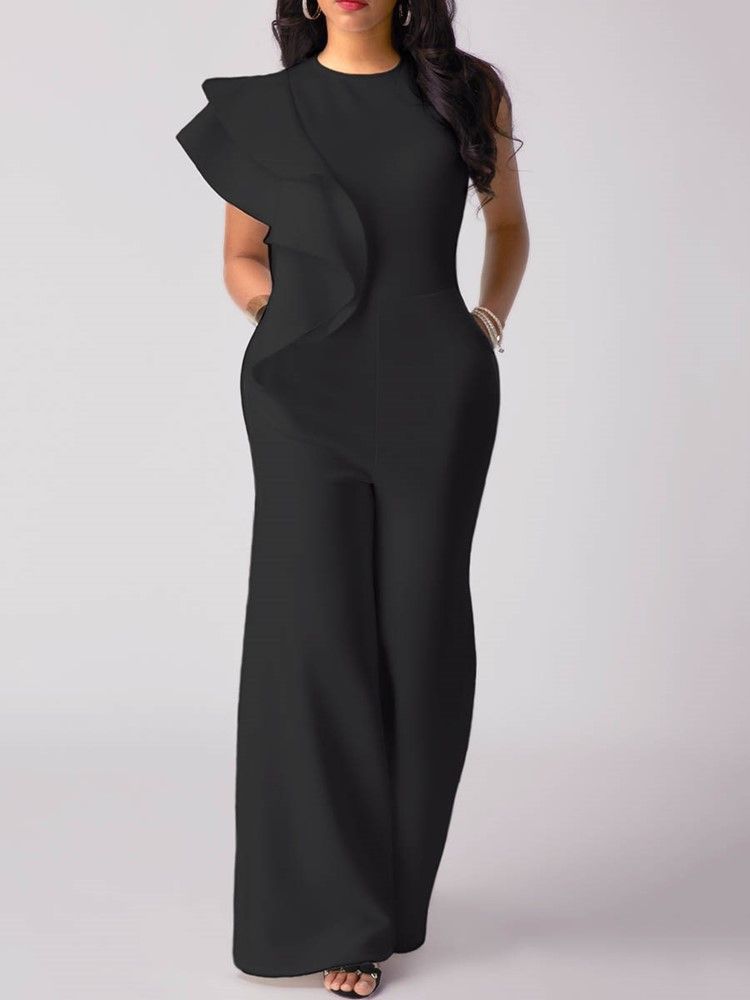 Asymmetri Ruffles Wide Leg Jumpsuit For Kvinner