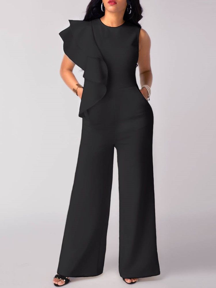 Asymmetri Ruffles Wide Leg Jumpsuit For Kvinner