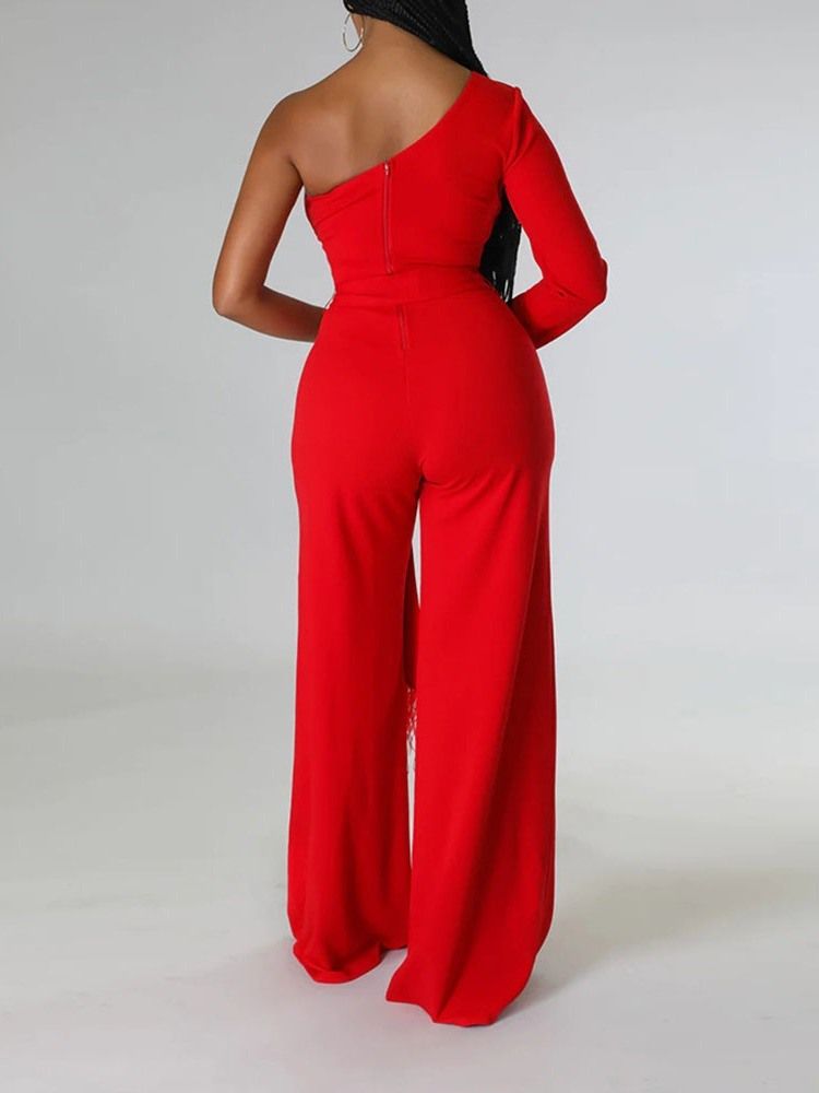 Asymmetrisk Full Lengde Office Lady Slim Mid Waist Jumpsuit