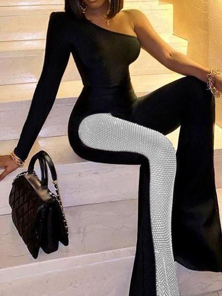 Bead Fashion Full Lengde Slim Bellbottoms Jumpsuit