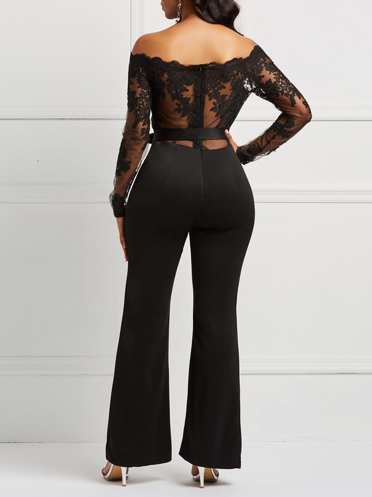 Belte Off Shoulder Lace Patchwork Jumpsuit For Kvinner