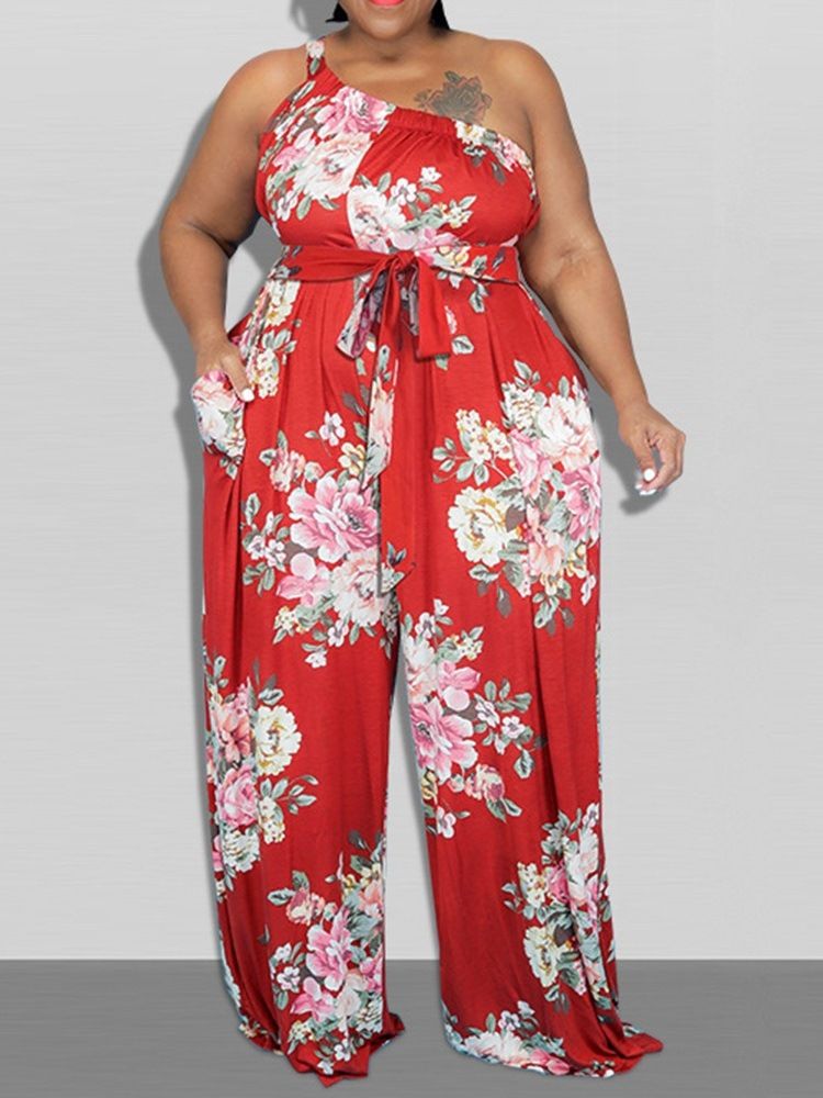 Blomstertrykk I Full Lengde Løs Rett Jumpsuit