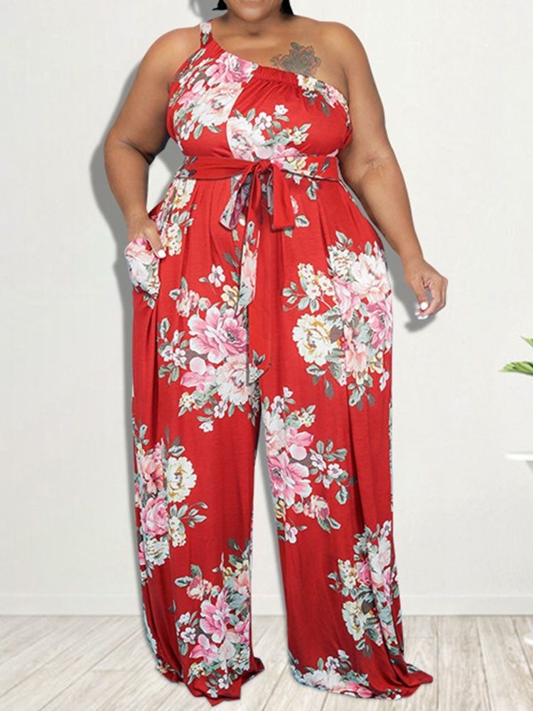 Blomstertrykk I Full Lengde Løs Rett Jumpsuit