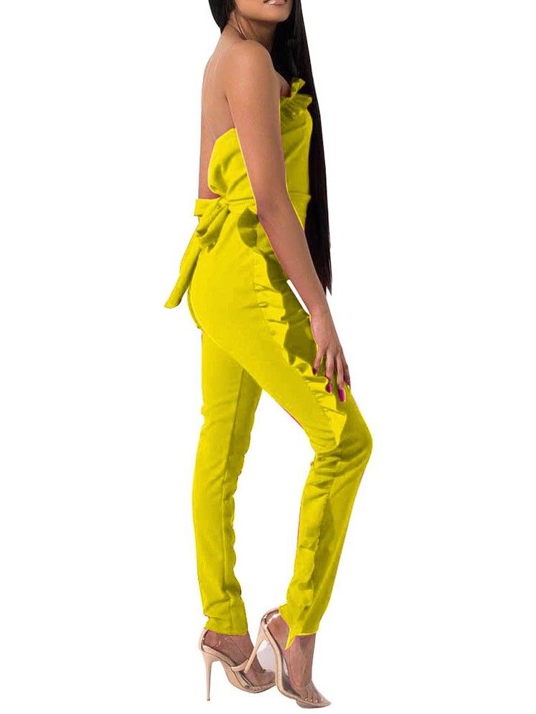 Bowknot Plain Full Length Skinny Jumpsuit For Kvinner