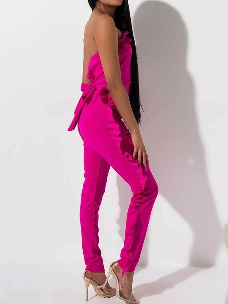 Bowknot Plain Full Length Skinny Jumpsuit For Kvinner