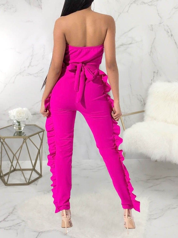 Bowknot Plain Full Length Skinny Jumpsuit For Kvinner