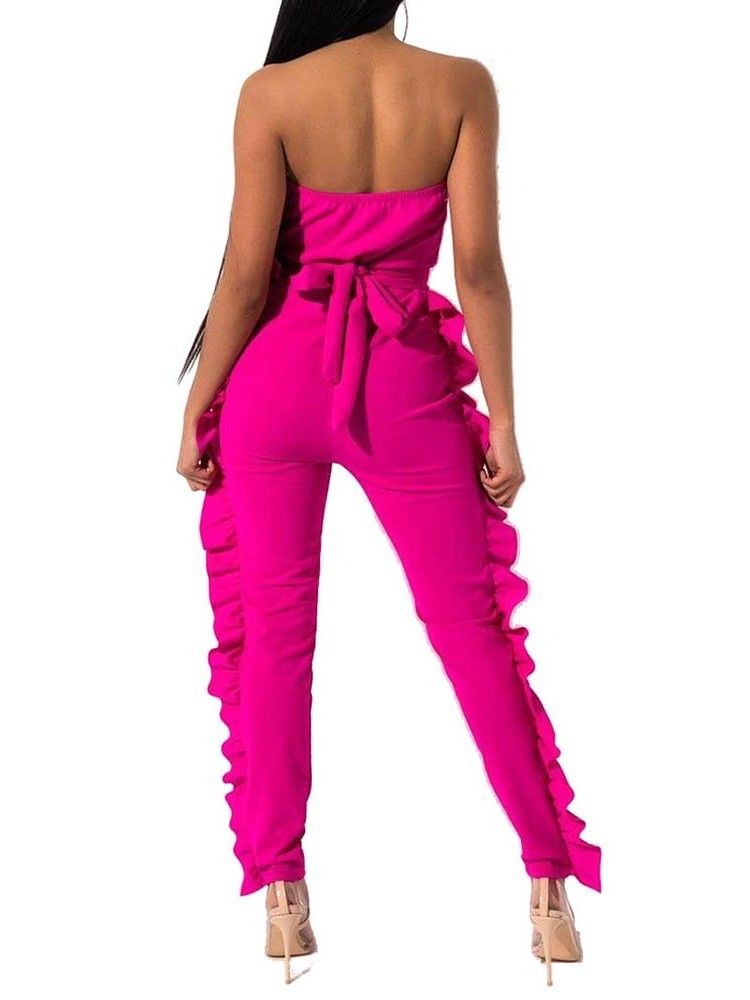 Bowknot Plain Full Length Skinny Jumpsuit For Kvinner