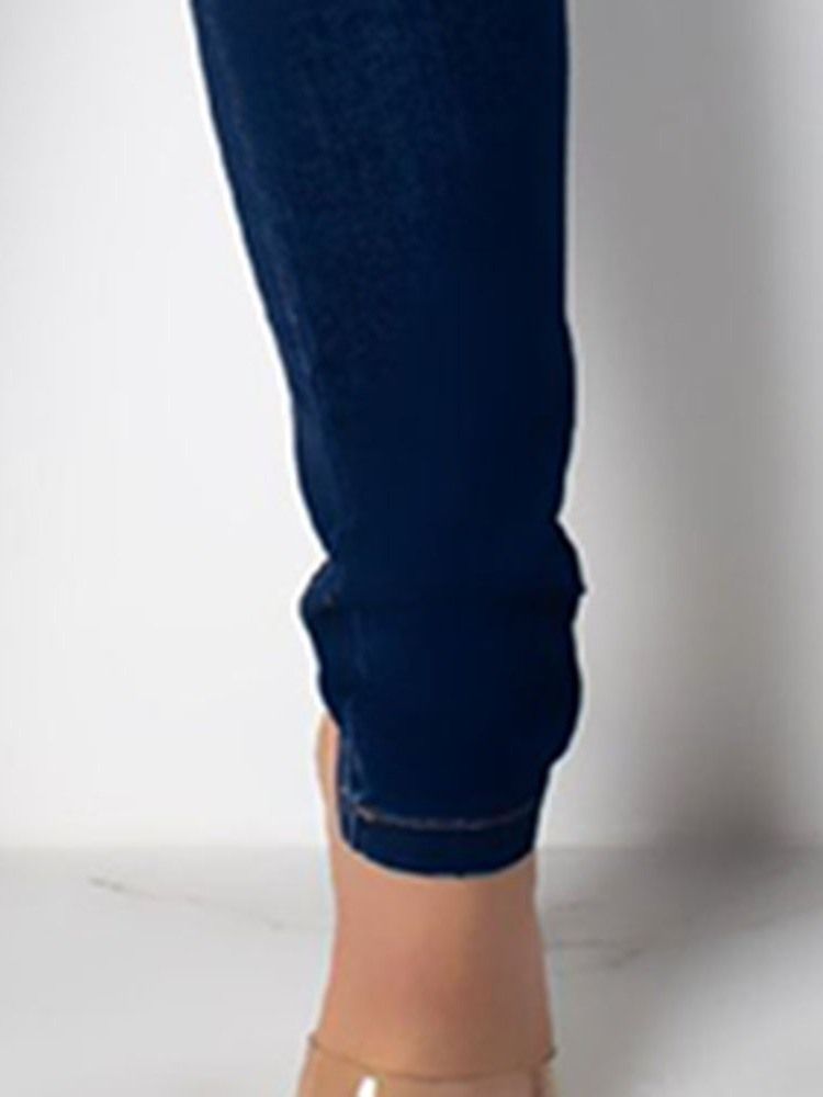 Button Denim Vanlig Skinny Jumpsuit