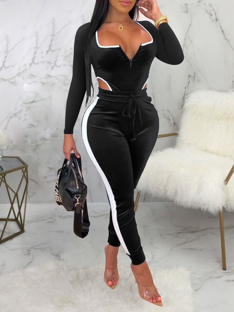 Color Block Sexy Ankellengde Skinny Jumpsuit