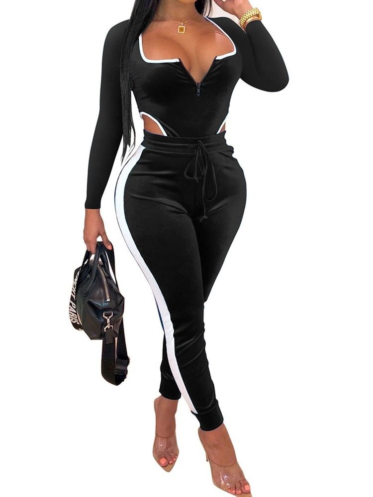 Color Block Sexy Ankellengde Skinny Jumpsuit