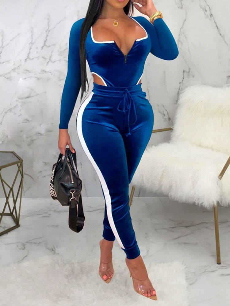 Color Block Sexy Ankellengde Skinny Jumpsuit