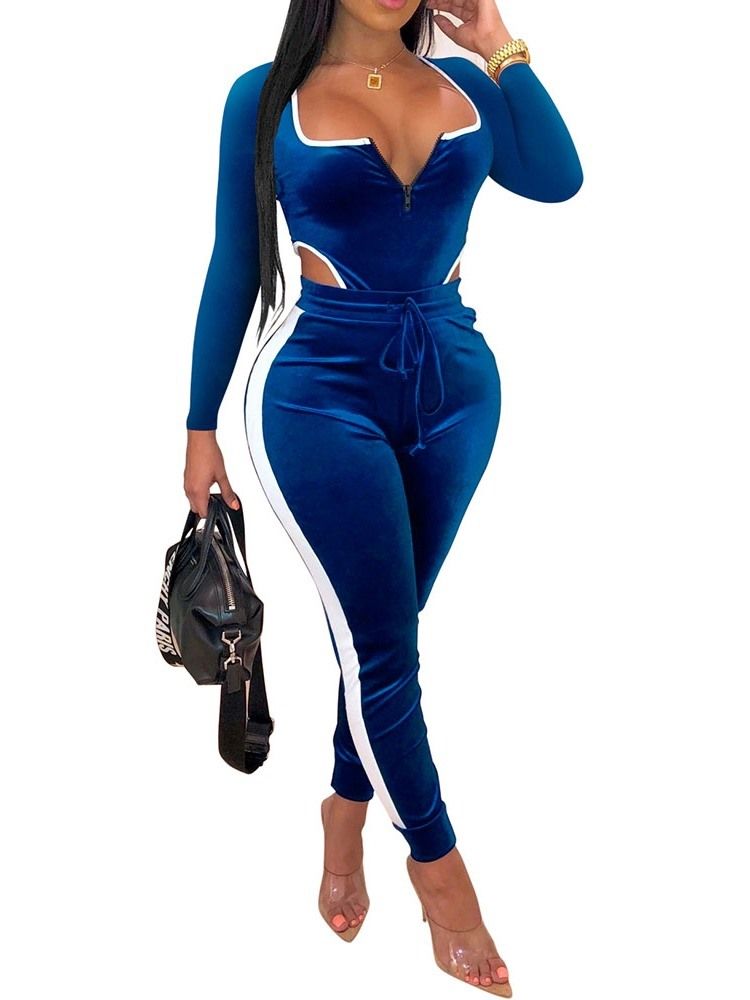 Color Block Sexy Ankellengde Skinny Jumpsuit