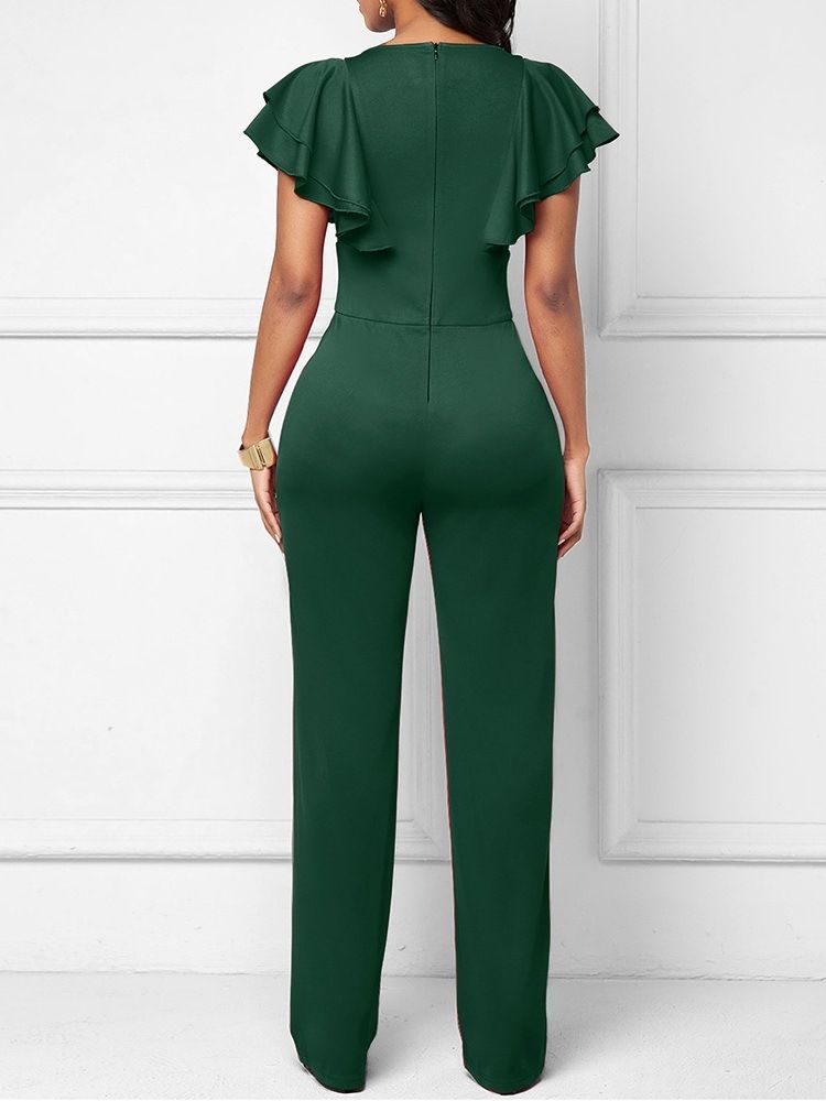 Falbala Plain Full Lengde Høy Midje Slim Jumpsuit