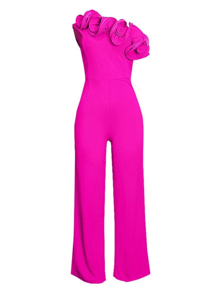 Falbala Vanlig Full Lengde Rett Slim Jumpsuit For Kvinner