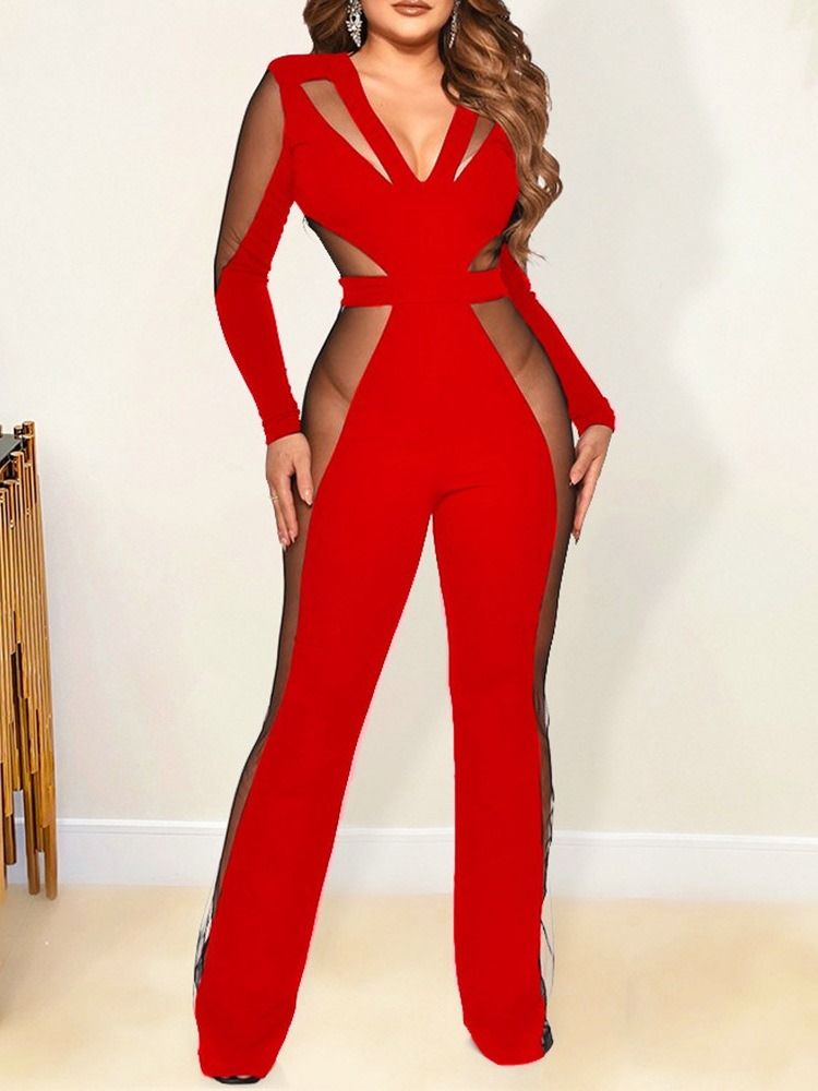 Fashion Color Block Full Lengde Høy Midje Slim Jumpsuit