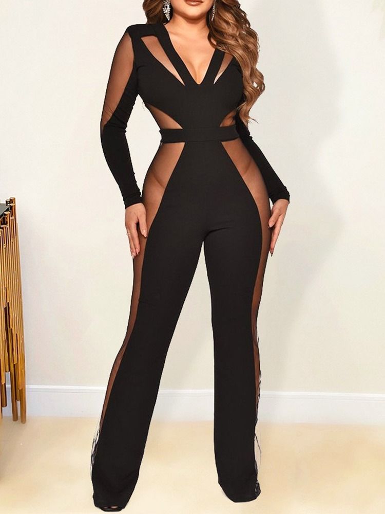 Fashion Color Block Full Lengde Høy Midje Slim Jumpsuit