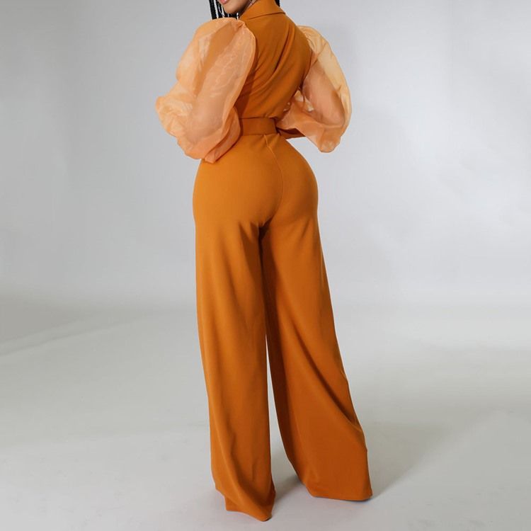 Fashion Mesh Full Lengde Høy Midje Slim Jumpsuit