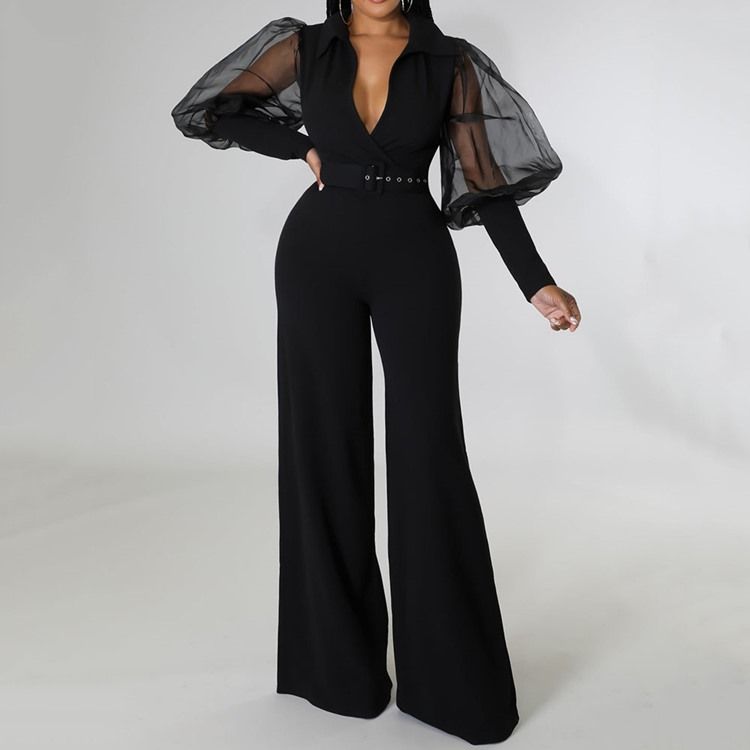 Fashion Mesh Full Lengde Høy Midje Slim Jumpsuit