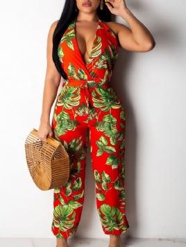 Floral Sexy Backless Slim Straight Jumpsuit For Kvinner