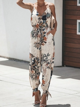 Floral Stropp Ankellengde Print Slim Jumpsuit