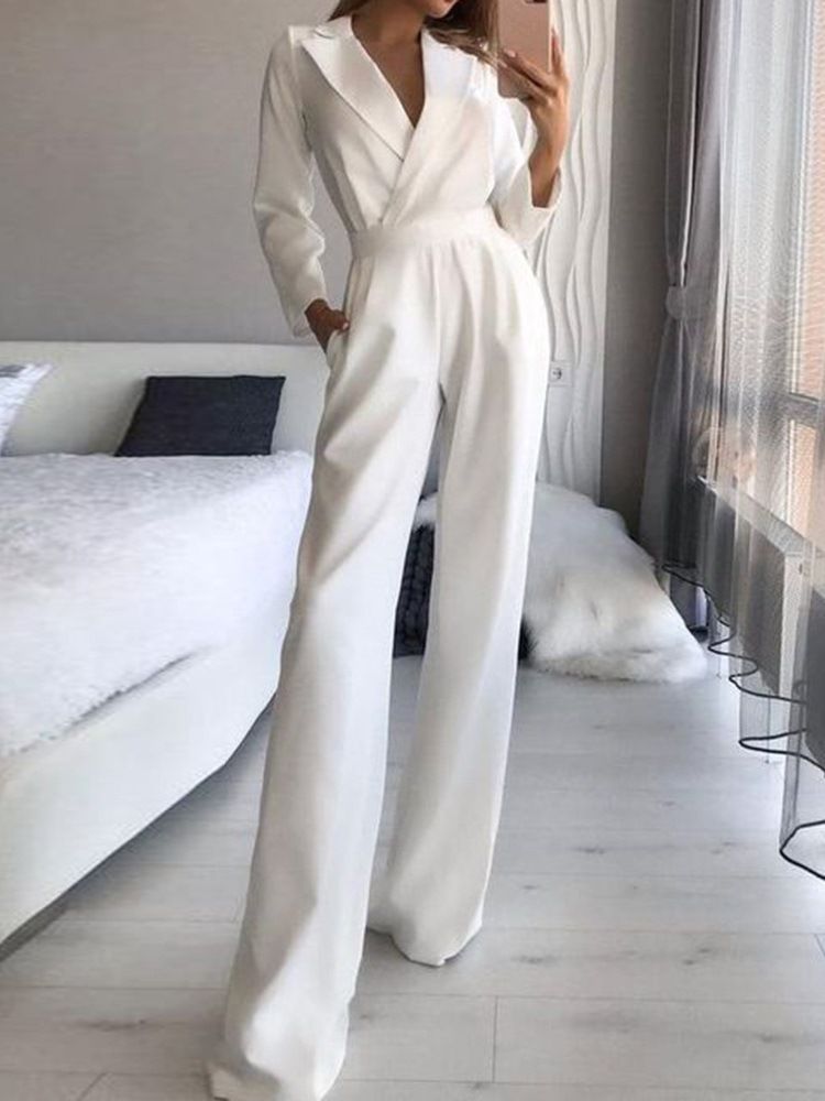 Formell Vanlig Full Lengde Midt Midje Rett Jumpsuit