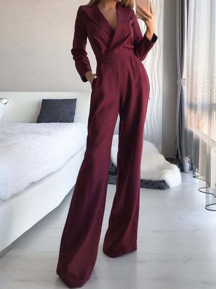 Formell Vanlig Full Lengde Midt Midje Rett Jumpsuit